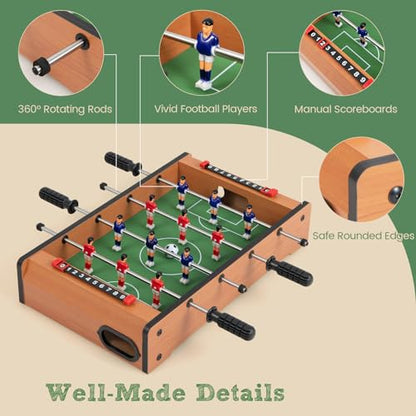 GLACER 20 Inch Foosball Table, Wood Indoor Soccer Table with 2 Footballs & Score Keepers, Portable Tabletop Soccer Game Set, Mini Foosball Table for Home, Game Room, Party, Kids & Adults