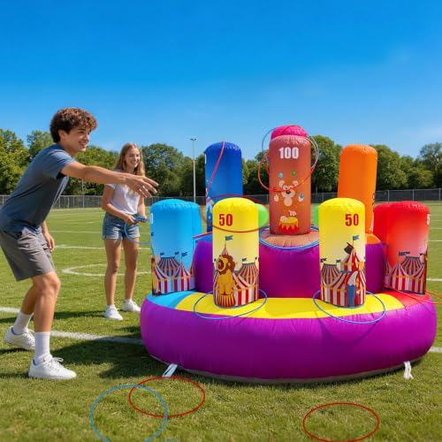 6.6x4.5Ft Inflatable Ring Toss Game with Built-in Blower, Giant Inflatable Ring Toss, Circus Carnival Target for Indoor/Outdoor Party, Family Gathering