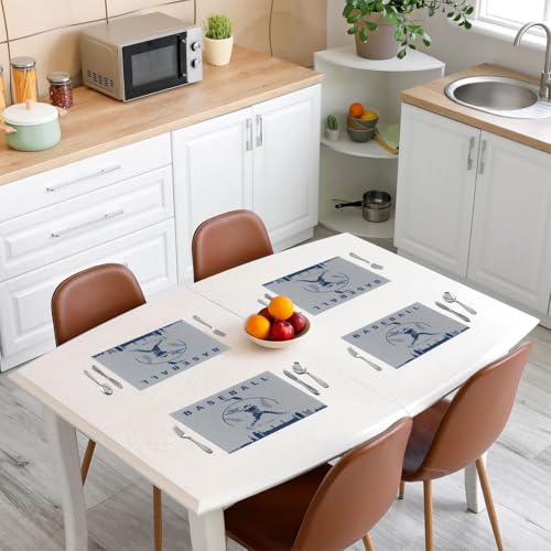 Erosebridal Baseball Placemats Set 4 Piece Softball Place Mat Sports Games Placement Mats Athlete City Silhouette Table Mats for Dining Table Setting, Grey Navy Blue - color: Grey Navy Blue
