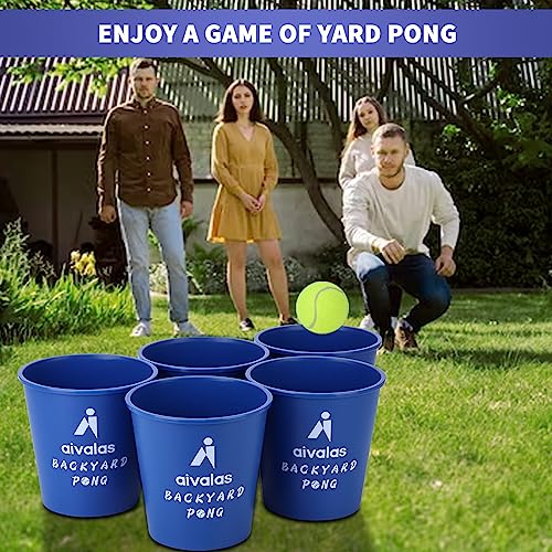 Aivalas Yard Pong Outdoor Games, Giant Yard Games Set with 12 Buckets and Balls for Adults and Family, Toss Game Throwing Games for Beach, Camping, Lawn and Backyard - color: Blue/Red