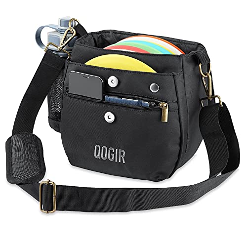 QOGIR Lightweight Disc Golf Bag: Durable Disc Golf Bag with 8+ Disc Capacity, Introductory Discs Golf Bag, Holds Water Bottle and Accessories, Great for Beginners - color: Black