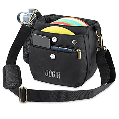 QOGIR Lightweight Disc Golf Bag: Durable Disc Golf Bag with 8+ Disc Capacity, Introductory Discs Golf Bag, Holds Water Bottle and Accessories, Great for Beginners - color: Black