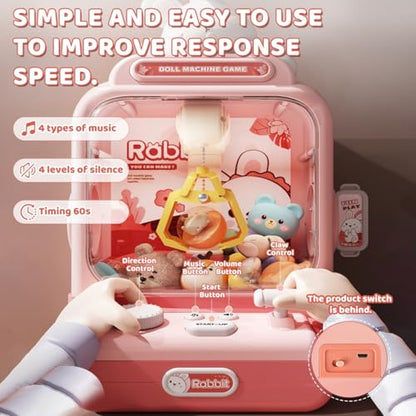 Rabbit Claw Machine - Mini Vending Machine with Lights and Music, Candy Machine Dispenser for Kid Ages 3+, Electronic Kids Claw Machine Game for Birthday Party Includes 10 Plush Toys - color: Pink