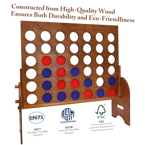 GOTHINK Giant 3Ft Four in a Row Yard Game with Carrying Case Indoor Outdoor Family Game - color: Wooden 3ft Giant Four in a Row Game