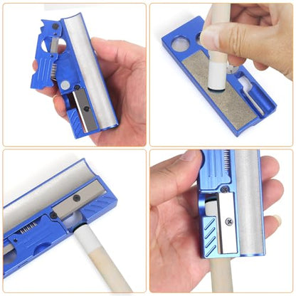 Vefungyan Pool Cue Tips Replacement Kit: 11 in1 Billiards Pool Cue Tip Repair Shaper Tool with 20pcs cue Tips 5 Chalk for Replacement - color: Matel Blue 2