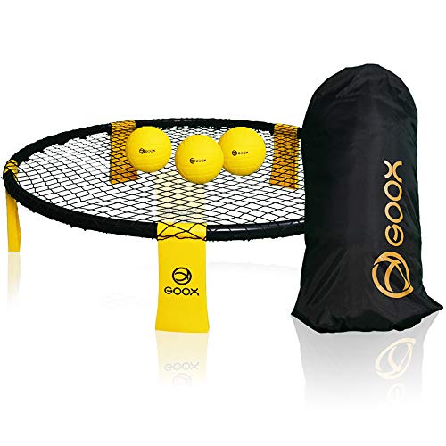 GOOX Outdoor Beach Ball Games with Carrying Bag, 3 Balls, Net and Strip Light (ONLY for Light Up Set)- Roundnet Game Set for Family - Played Outdoors, Indoors, Beach, Lawn, Yard and Park - color: yellow