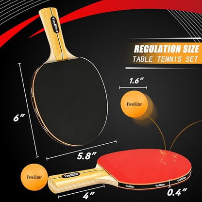 Table Tennis Set, 4 Paddles, 8 Balls & Carry Bag | Poplar wood paddles with EVA sponge & rubber. ABS 3-star balls. Great for family, beginners, office.