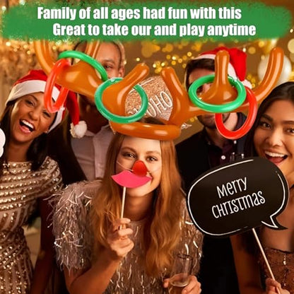 JOYFISCO 2 Set Inflatable Reindeer Ring Toss Game for Christmas Party Favors Supplies Indoor Outdoor Xmas Fun Games for Families