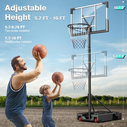 Basketball Hoop Outdoor, 10FT Height Adjustable 45 Inch Shatterproof Backboard Portable Basketball Hoops Goals System with 2 Wheels for Backyard/Driveway/Indoor/Court - style: 01 Black