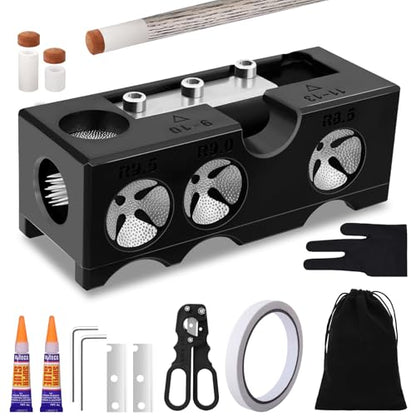 11-in-1 Billiards Pool Cue Tips Replacement Kit, Pool Cue Tip Shaper with Pool Cue Tips, Pool Cue Shaper, Pool Cue Tip Tool, Pool Cue Tip Replacement Kit for Replacement and Shaping Cue Tips