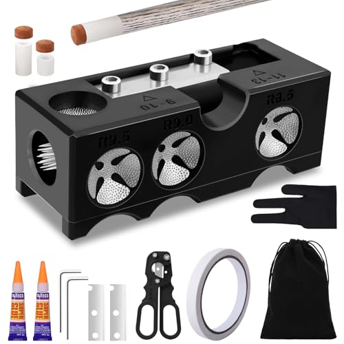 11-in-1 Billiards Pool Cue Tips Replacement Kit, Pool Cue Tip Shaper with Pool Cue Tips, Pool Cue Shaper, Pool Cue Tip Tool, Pool Cue Tip Replacement Kit for Replacement and Shaping Cue Tips