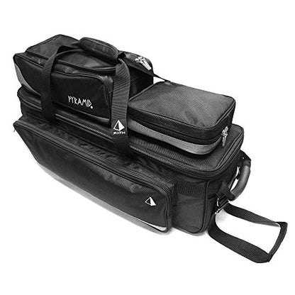 Pyramid Path Triple Tote Roller Plus Bowling Bag with Detachable Shoe Bag (Fits US Mens Size 15), Accessory and Side Pocket, Lightweight Travel Design - color: Black/Silver
