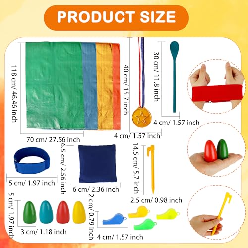 45 Pcs Potato Sack Race Bags Set Include Potato Sacks 3-Legged Race Bands Bean Bag Tent Nails Medals Egg Spoon Whistles Lawn Outdoor Relay Race Games Party for Kids Adults Field Day Family Birthday