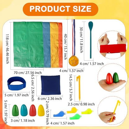 45 Pcs Potato Sack Race Bags Set Include Potato Sacks 3-Legged Race Bands Bean Bag Tent Nails Medals Egg Spoon Whistles Lawn Outdoor Relay Race Games Party for Kids Adults Field Day Family Birthday