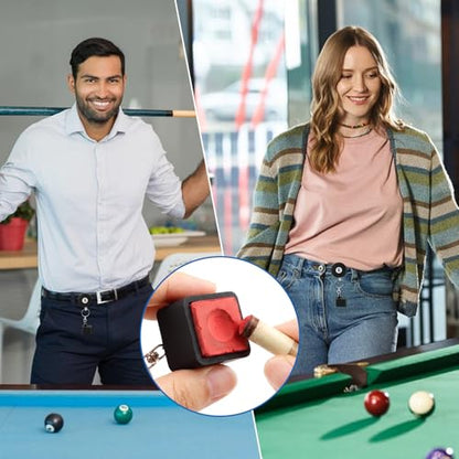2PCS Billiard Pool Chalk Holder with Retractable Key Ring, Heavy Duty Zinc Alloy Cue Chalk Case, Wear Resistant Snooker Stick Gear Accessories for Men, Universal Fit for Standard Square Chalks