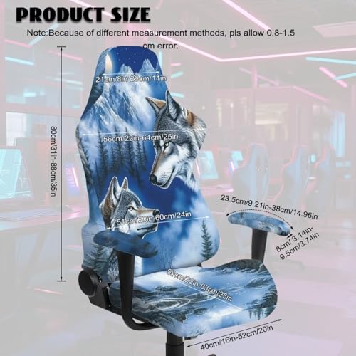 Suobstales Wolf Mountsin Forest Print Gaming Chair Cover Washable Gaming Chair Slipcovers with Armrest Covers, Stretch Anti-Scratch Universal Fit Ergonomic Office Desk & Racing Computer Gamer Chairs - color: Wolf Mountsin Forest