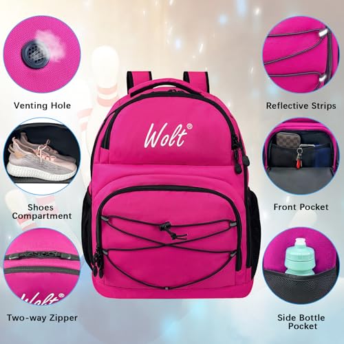 WOLT Bowling Ball Bag,2 Ball Bowling Backpack with Protective Foam Padded & Shoe Compartment Fits Up to Mens Size 16 - color: Pink