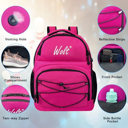 WOLT Bowling Ball Bag,2 Ball Bowling Backpack with Protective Foam Padded & Shoe Compartment Fits Up to Mens Size 16 - color: Pink