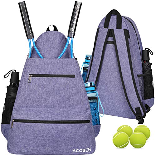 ACOSEN Tennis Bag Tennis Backpack - Large Tennis Bags for Women and Men to Hold Tennis Racket,Pickleball Paddles, Badminton Racquet, Squash Racquet,Balls and Other Accessories - color: Purple