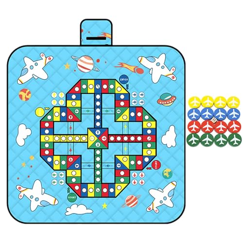Outdoor Play Mat | Outdoor Picnic Blanket with Chess Pieces,Portable 3 Layers Lightweight Foldable Family Board Game for Camping Festival Beach Lawn Park