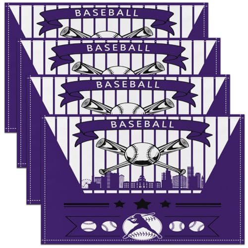 Erosebridal Baseball Place Mat,Colorado Placemats, Baseball City Table Mats, Seasonal Silhouette Ball Game Tabletop Decor for Dining Kitchen - color: Purple, Colorado