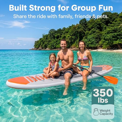 SereneLife 10’6" Inflatable Stand Up Paddle Board with Premium SUP Accessories - Wide Stable Design with Non-Slip EVA Deck Pad, for Youth and Adults, 350 lbs. Capacity - color: Orange