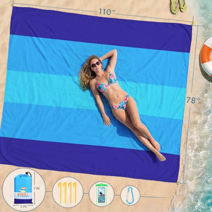 BYDOLL Beach Blanket Waterproof Sandproof Large Sand Free,78''X81''/10'X9' Oversized Sandless Lightweight Blanket Picnic Mat for Beach Travel Camping Hiking with Stakes - color: Blue5, size: 78"X110"
