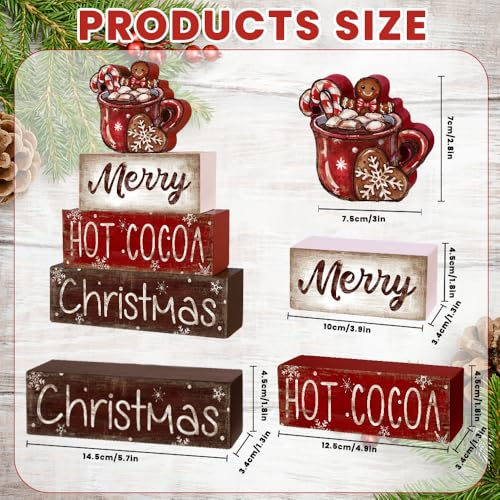 DIYDEC 4Pcs Christmas Wooden Tabletop Decoration Hot Cocoa Wooden Block Signs Gift Rustic Xmas Tiered Tray Decor Merry Christmas Centerpiece Sign Farmhouse Winter Table Home Party Decor - style: Hot Cocoa