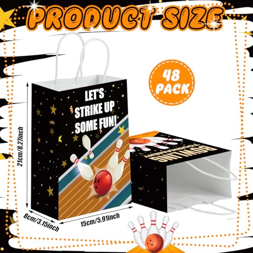 Kolldenn 48 Pcs Bowling Party Favors Bags Bowling Ball Goodie Gift Paper Bags with Handles Sport Candy Treat Pouch for Ball Birthday Party Decorations Supplies - style: Bowling