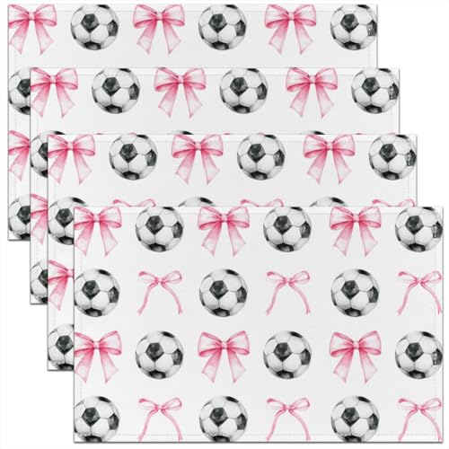 Pink Bow Tie Kids Placemats Set of 4,Football Soccer Sport Competition Table Place Mats,Bowknot Geometric Honeycomb Kitchen Decor,Black Placemat Kitchen Table Decoration 12"x18" - color: Black