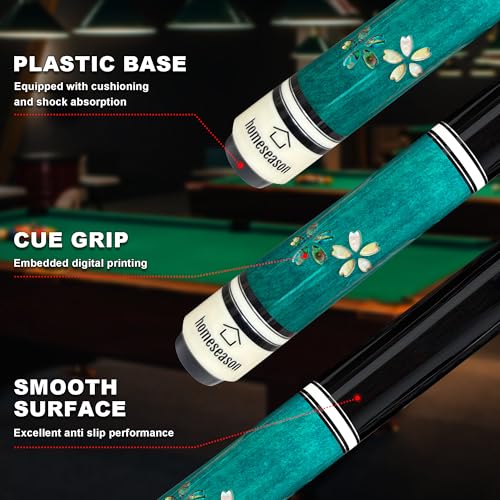 HomeSeason Pool Cue Stick 58" Professional Billiard Canadian Maple Pool Stick with Leather Case & 13mm Tip, 18/19/20/21oz for Adults Pro Player - color: 19oz(Blue）