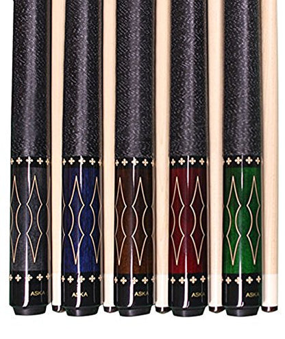 ASKA Set of 5 Pool Cue Sticks 58", 2-Piece Construction, 5/16x18 Joint, Hard Rock Canadian Maple, 13mm Hard Glued On Tip, Mixed Weights and Colors, Choice of Style - style: L22