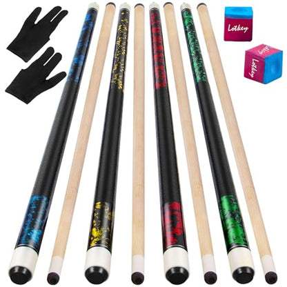 LOTKEY Pool Cue Sticks for Adults,Super Straightened Up 58'' 18 19 20 21oz Billiard Cues Canadian Maple Tacos De Billar Profesional Set of 4/3/2/1 House Bar Pool Que Table Beginner Pool Queue - color: 4 Pieces
