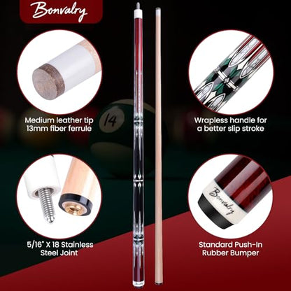 Pool Cue Kit - Stained Maple 58 Inch Pool Stick with Hard Case and Accessories for Billiards Enthusiasts - color: Red, style: 21oz