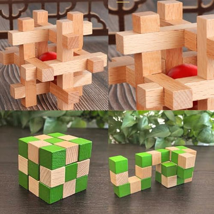 Wooden Brain Teaser Puzzles for Adults, 6PCS Coffee Table Puzzle Games with Display Stands, Challenging 3D Wood Puzzles for Teens to Seniors, Birthday Christmas Party Gifts