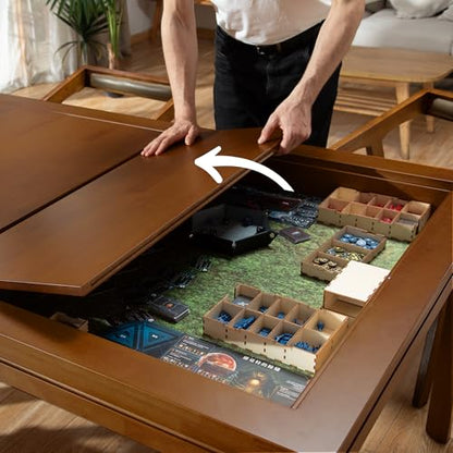 Solid Wood Board Game Coffee Table with Removable Top, 3-in-1 Gaming and Dining Table Includes Play Mat & Detachable Cup Holders, 48" L x 33" W - color: Cherry01