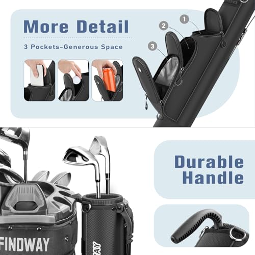 Findway Golf Stand Bag, [Upgraded Generous Space] Small Golf Bag for Driving Range, Par 3 & Executive Courses, Lightweight Sunday Golf Club Carry Bag with 3 Pockets - color: Black