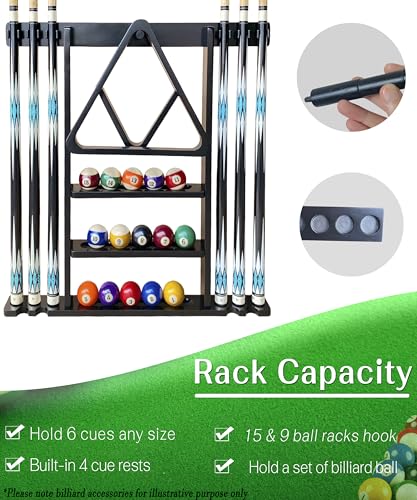 Pool Cue Stick Holder Wall Mount, Pool Cue Holder, Billiard Cue Rack For Pool Table Accessories. Pool Table Stick Holder Wall Mount Made Of 100% Solid Wood (Ebony Black) - color: Ebony Black