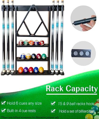 Pool Cue Stick Holder Wall Mount, Pool Cue Holder, Billiard Cue Rack For Pool Table Accessories. Pool Table Stick Holder Wall Mount Made Of 100% Solid Wood (Ebony Black) - color: Ebony Black