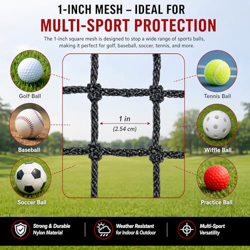 Golf Net,7Ft,10Ft,15Ft,20Ft,25Ft, 30Ft, 40Ft Golf Practice Net,Sports Practice Barrier Net, Heavy Duty Ball Netting Golf Hitting Net, DIY Ball Net,Baseball Net Hockey Net and Chipping Net - size: 10x10 ft