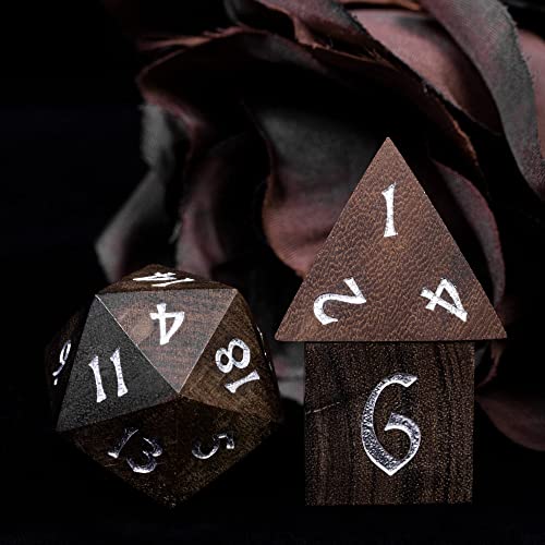 7PCS Wooden Polyhedral Dice Set, D&D Wood DND Dice Set with Metal Box for Role Playing Tabletop Games (Bubinga Wood) - color: Bubinga Wood