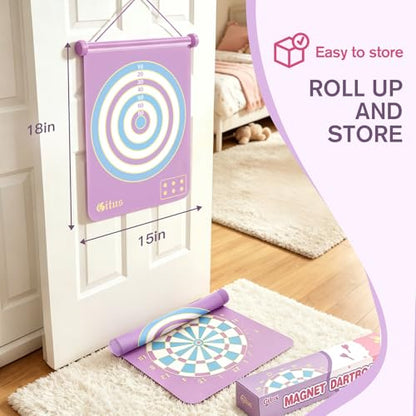 Gitus Magnetic Dart Board Outdoor Game for Teen Girls with 12 Darts, Toys Gifts for Teenage Girls Age 8 9 10 11 12 13 14 15 16 Teen Girl Room Bedroom Purple Decor