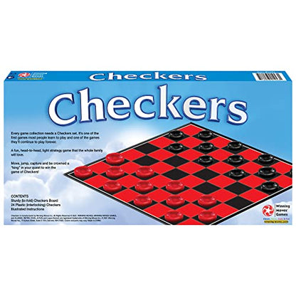 The Game of Checkers, Family Edition, by Winning Moves Games USA | Sturdy board with 24 Plastic Interlocking Checkers, 2 Players, Ages 6+ - size: 15 inches square