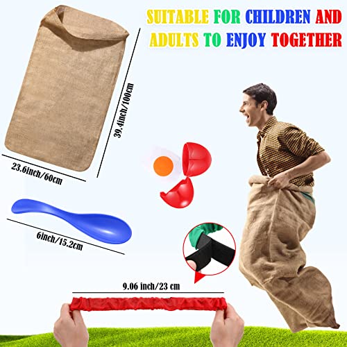 12 Pcs Summer Potato Sack Race Bags Outdoor Lawn Game with Egg and Spoon Running Game, 3 Legged Relay Race Band Carnival Play Outside Backyard Field Day Birthday Party Plays for Adult, Family, Company
