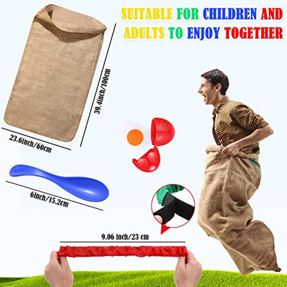 12 Pcs Summer Potato Sack Race Bags Outdoor Lawn Game with Egg and Spoon Running Game, 3 Legged Relay Race Band Carnival Play Outside Backyard Field Day Birthday Party Plays for Adult, Family, Company
