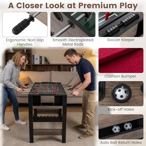 Goplus 3-in-1 Swivel Game Table, 49'' Combo Game Table with Foosball, Pool Billiards & Table Tennis for Adults, Indoor Arcade Table with Legs for Family Game Room Party