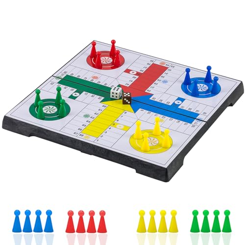Ludo Game Board Set -9.5”, Magnetic Folding Travel Classic Strategy Game (Rounded Corner) - style: Rounded Corner