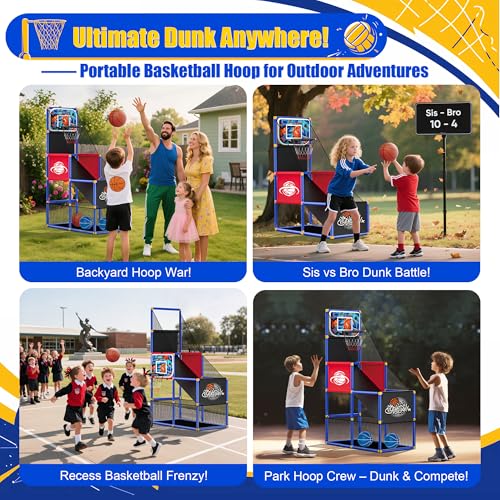 Kids Arcade Basketball Hoop with 4 Balls, Indoor Outdoor Single Shot Basketball Game for Toddler,Carnival Games Sport Toys Gifts for Boys Girls Ages 3-8 Years Old,Ideal for Competition