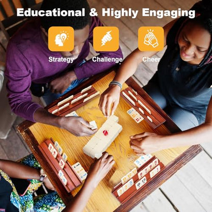 Rummy Cube 6-8 Players with 8 Wooden Racks 214 Large Number Rummy Tiles Travel Size Rummy Cube Game with Case 8 Players Travel Game Set for Fun Family Board Games - style: 214 Tiles+8 Racks