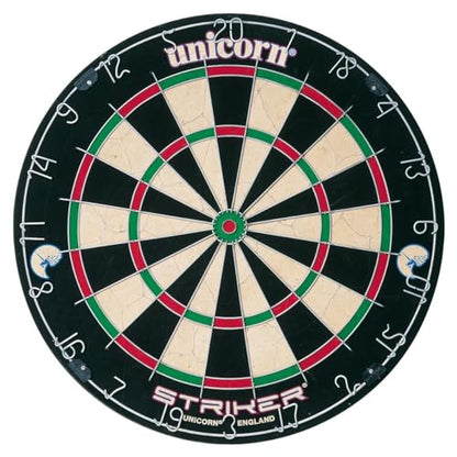 Unicorn Striker, Classic, and Contender Bristle Steel Tip Dartboard Models - Recreational-Quality Bristle Dartboard - Rotatable Metal Number Ring - Slim Wire Fasteners to Reduce Bounce Outs